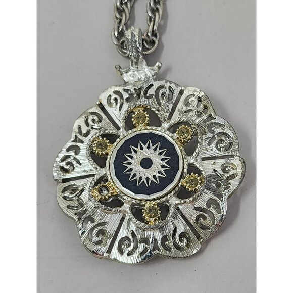 HMS Vintage Medallion Necklace & Silver Tone Silver Black Pendant‎ - Picture 2 of 7